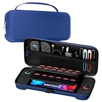 ProCase Carrying Case for Nintendo Switch 2 (2025) with 24 Game Card Slots, Hard Portable Travel Case Storage Bag Protective Pouch for 2025 Nintendo Switch 2 Console AC Adapter & Accessories -Navy,L