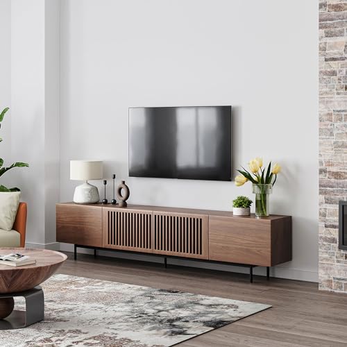 POVISON-Modern-Solid-Wood-TV-Stand-Entertainment-Center-for-70-75-Inch-TV-Slatted-Media-Console-TV-Cabinet-with-Tall-cast-Metal-Legs-Walnut-Veneer-Fully-Assembled-78 POVISON Modern Solid Wood TV Stand Entertainment Center for 70 75 Inch TV Slatted Media Console TV Cabinet with Tall cast Metal Legs Walnut Veneer Fully Assembled 78