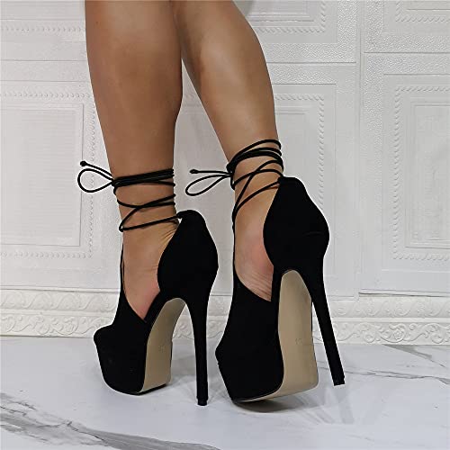 High Heels Offene Zehen Stilettos Plateau Sandalen Riemchen Ankle Sandalen Abendkleid Schuhe-Black||38 - Afbeelding 4