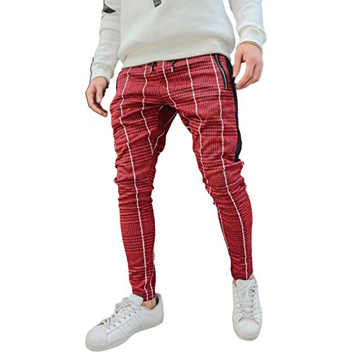 Pantalon Slim pour Homme imprimé à Carreaux Cordon de Serrage Poche à glissière effilé Hip-hop Rue personnalité Tendance Pantalon décontracté X-Large Cover