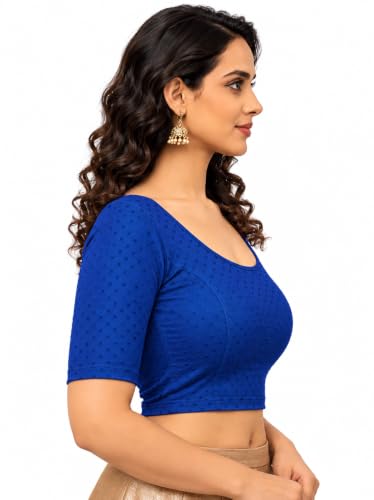 Image of Fressia Fabrics Women's Black Cotton Stretchable Readymade Saree Blouse