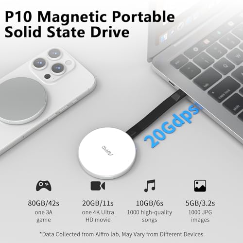 Aiffro P10 Magnetic PSSD 1TB,for iPhone MagSafe Portable SSD, Upto 2000MB/s-Type-C, SM2320,USB 3.2 Gen 2x2 20Gbps, Connectivity, Updated Firmware - Portable Magnetic External Solid State Solution - Image 5