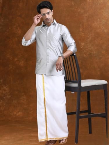 Image of Tattva Men Silk Blend Ethnic Shirt | Traditional South Indian Wear for Wedding, Festivals & Casual Wear
