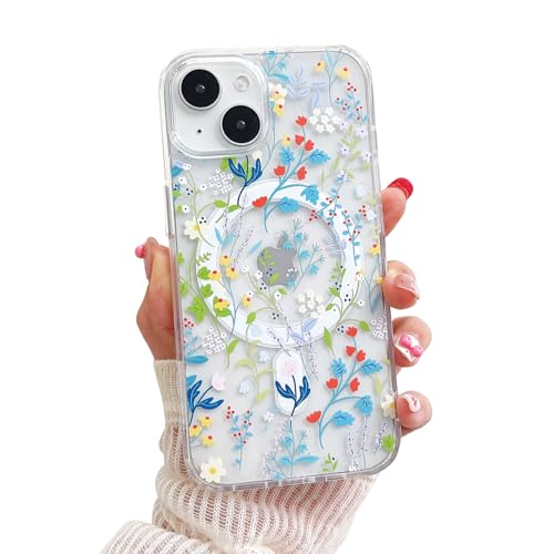 Etui compatible Magsafe pour iPhone 13/14 coque antichocs motif fleur mignon