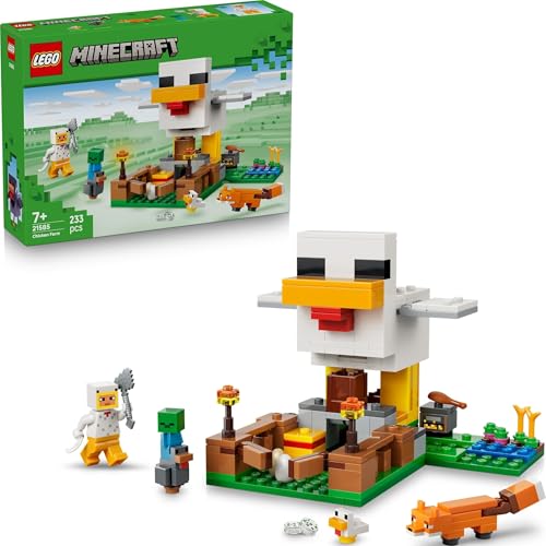 LEGO Minecraft La Ferme à Poulet - Jouet de Construction avec Minifigurine de Fan de Poule, Figurines Mobs de Bébé Zombie & Renard - Cadeau Gaming pour Fille ou Garçon dès 7 Ans 21585