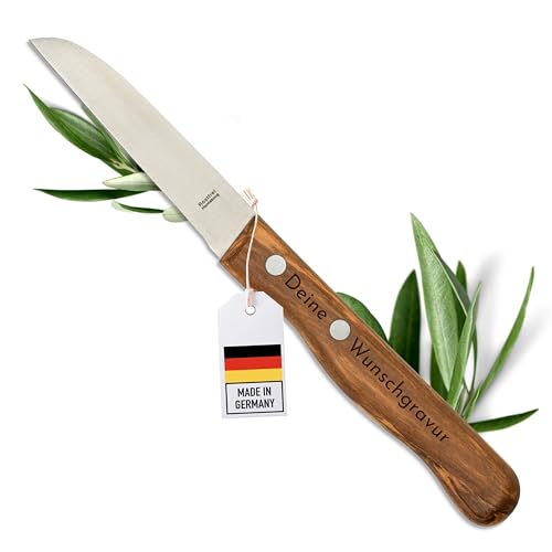 Schälmesser personalisiert, Olivenholz - Hochwertiges Solinger Kneipchen Messer als individuelles Geschenk