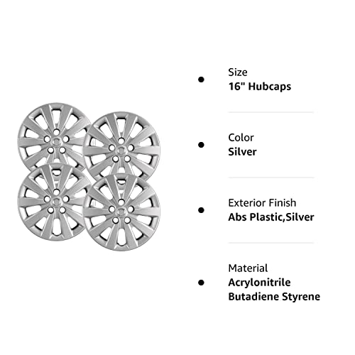 Hubcaps.com - Premium Quality 16" Silver Hubcaps / Wheel Covers Fits Nissan Sentra, Heavy Duty Construction (Set Of 4) #TOP7