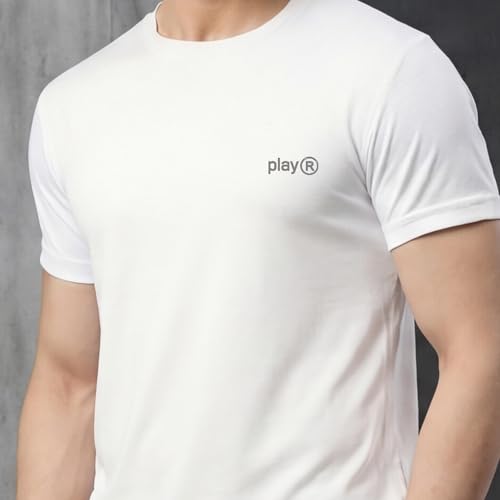 Image of playR Men's Polyester Adult Training Tee - Round Neck Half Sleeve Regular Fit DRIVENT, Lightweight Breathable Activewear for Gym Running Workout Yoga All Season