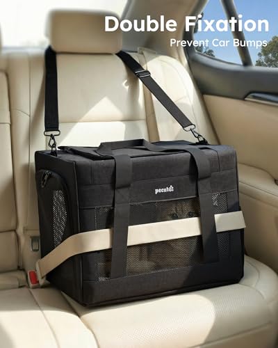 pecute Katzentasche Transporttasche Stabiler, Hundetransporttasche Halt Haustier Tragetasche,Katzentragetasche Leicht, Belüftete Katzentransportbox für Reisen,Auto,Tierarzt, bis 8kg,Hellgrau XL