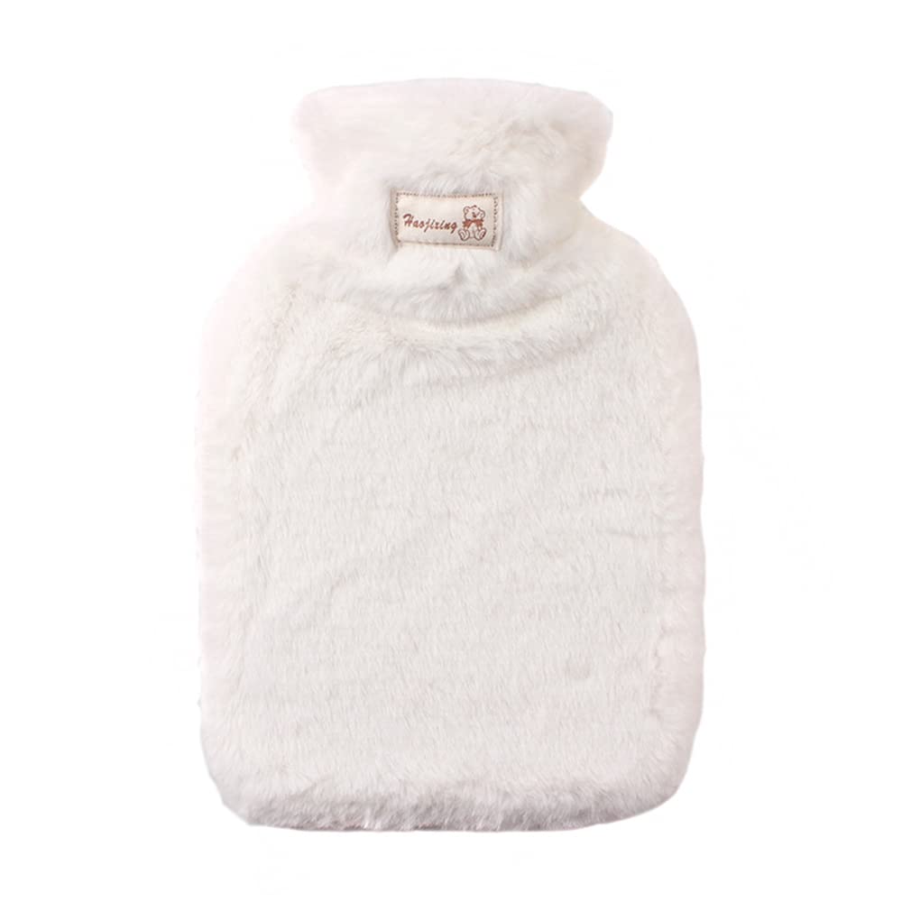 Termofor z miękką poszewką, 2 x 2000 ml, gumowy termofor z miękkim pluszem, ogrzewacz do dłoni, torba termiczna z PCW do łagodzenia bólu, wspaniały prezent dla kobiet, mężczyzn i dzieci, biały