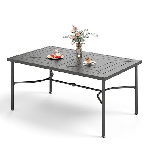 Image of HERA'S HOUSE Patio Table for 6, 64 inch Metal Dining Table w /Umbrella Hole