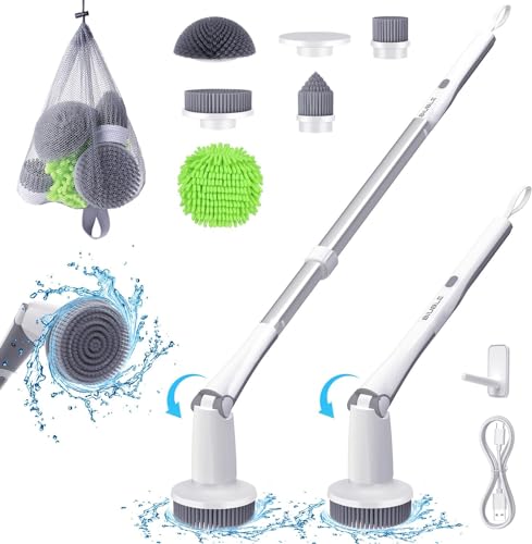 BIUBLE Electric Spin Power Scrubber - Cepillo de limpieza eléctrico (600 rpm, con 5 cabezales intercambiables para baño/cocina/suelo de baldosas)