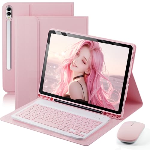 Keyboard Case for Samsung Galaxy Tab S11 Ultra / S10 Ultra / S9 Ultra / S8 Ultra 14.6 inch Cover - Detachable Magnetic Keyboard with S Pen Holder with Mouse - Pink