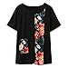Plus Size T-shirt à col rond à manches courtes et col décontracté pour femme, Noir , L