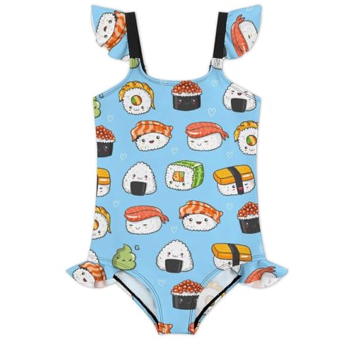 Image of Girls One Piece Swimsuit Macaroni Cheese Pasta Food Ruffles Swimwear Bathing Suits 3-12 Years