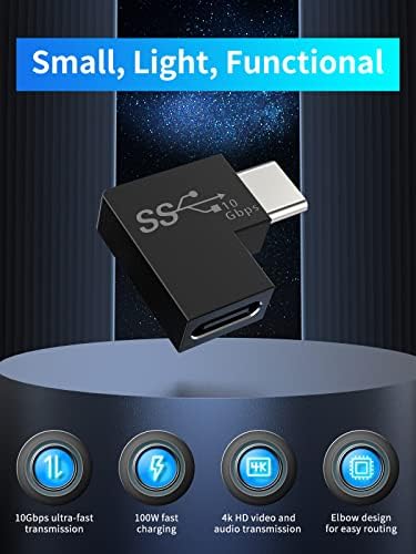 Usb C Right Angle Adapter(2 pack), Usb C 90 Degree Adapter Male to Female Extender 3.2/10Gbps Type C Connector Support Video Data Transfer Pd Fast Charge, Suit For Devices With Type-c Port