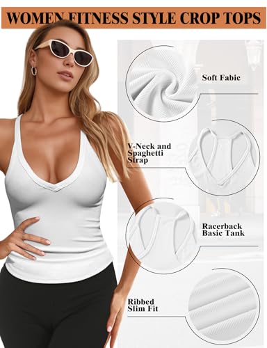 Workout Tank Tops for Women V Neck Racerback Tank Tops Ribbed Knit Camisole Top Slim Fit Basic Yoga Sleeveless Tops4