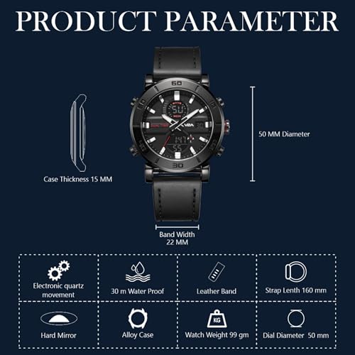 Image of V2A Alloy Case and Genuine Leather Band Analog Digital Fashion Watch for Men Men's Watch | Gifts for Men