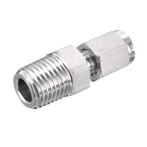 uxcell Compression Tube Fitting, 1/4 NPT Male x Ф1/8" Tube OD with Double Ferrules
