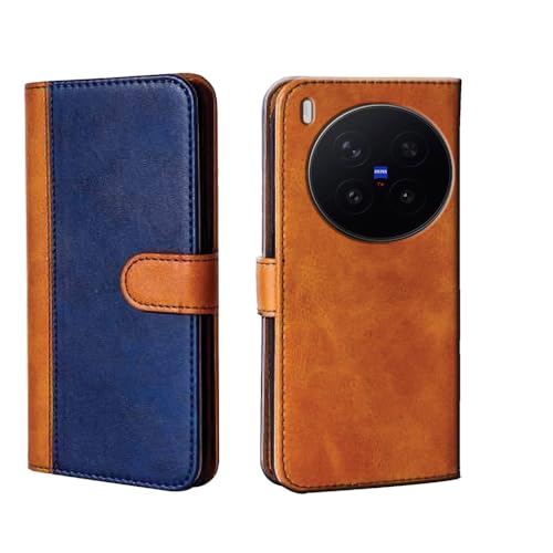 Image of amazon basics Vivo X300 Pro 5G Flip Cover | Card Pockets Wallet & Stand | Flip Cover for Vivo X300 Pro 5G (Beige and Blue)