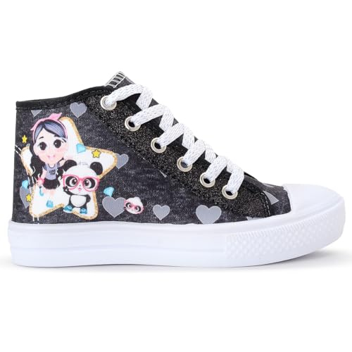 Tênis Feminino Infantil Casual Panda Botinha Menina Glitter (PRETO, BR, Criança de 4 a 8 anos, Faixa