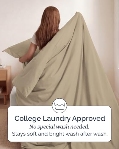 Image of Duvet Cover Twin /Twin XL Size Set - Extra Soft Twin /Twin XL Duvet Cover 68 inch x 90 inch with 1 Pillow Sham for Women, Men, Kids & Teens - Comfy, Easy-Care & Fade Free with Zipper Closures and Ties (Beige)