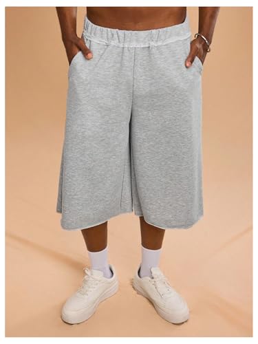 OYOANGLE Men's Capri Sweat Shorts Hip Hop Solid Below Knee Loose Athletic Shorts with Pockets4