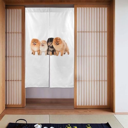暖簾 ポメラニアン かわいい いぬ 犬 カーテン 間仕切り 遮光 目隠し のれん 飾り おしゃれ 柔らかい 簡単取付 玄関 ドアカーテン キッチン リビング 飲食店 出入り口 インテリア 壁掛け 子供部屋 四季兼用 86x143cm