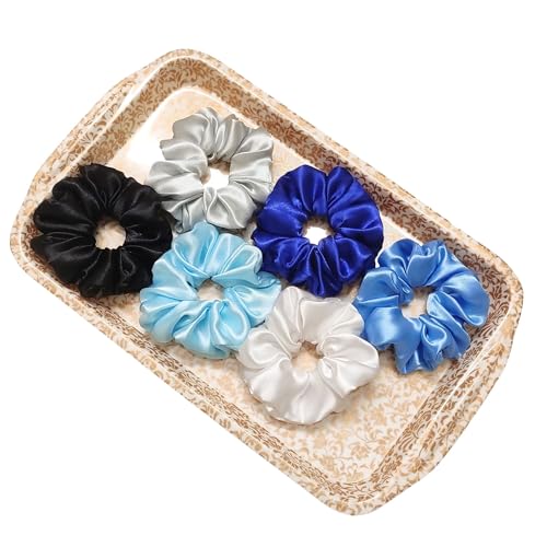 Image of Silk Satin Scrunchies (Pack of 6) - No Tug, No Damage Hair Ties for Women & Girls - Elegant & Comfortable (AO)