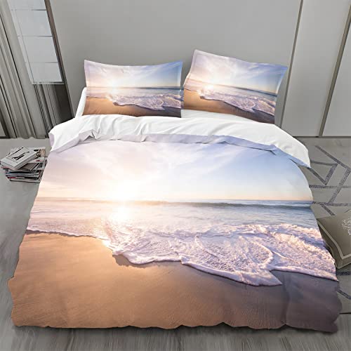 MLUNKQAIL Parure de Lit 140x200 Bord De Mer Sets de Housses de Couettes LumièRe du Soleil Housse de Couette 3 Pièces Microfibre avec Fermeture Éclair et 2...
