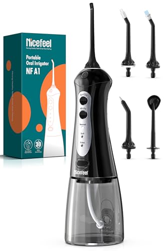 Nicefeel Water Flosser, Cordless Water Dental Pick for Teeth, Braces, Orthodontic, Gum, Portable Water Flosser for Travel & Home with 5 Jet Tips & 3 Modes, 300ml Water Tank, IPX7 Waterproof