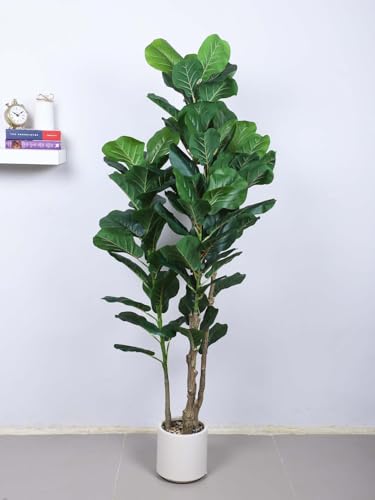 Image of ARICK DECOR 6Ft Artificial Fiddle Leaf Fig Tree with Pot for Faux Tree with Large Realistic Trunks and Big Leaves, Fake Floor Potted Artificial Plants (Multicolor-42) (5.1Ft-Leaf-Green)