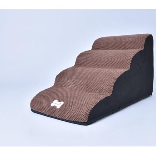 「FLYKING」犬の階段のステップ通気性の網ペットステップ折り畳み式2-4つのレベル階段取り外し可能 ペット用品 (4段-大,コーヒー色)