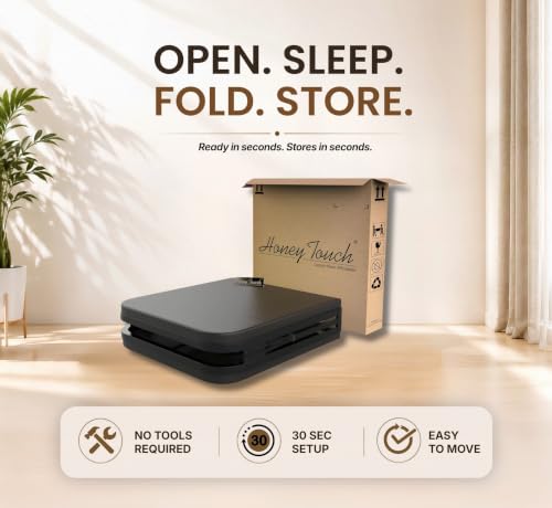 Image of Honey Touch Atlas Folding Bed Single with Double Layer Mattress | No Assembly Required | Foldable Bed for Sleeping /Guests /Rented Apartments /Bedroom (2.5ft x 6ft, Black)