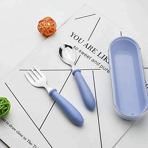 Acehome 3 Set Toddler Fork and Spoon, Stainless Steel Baby Utensils Cutlery Set with Travel Case Dishwasher Safe for Kids, Children Flatware Weaning and Learning to Use (Blue&Green&Pink)