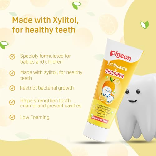 Image of Pigeon Children Toothpaste Tripack 45 g (2 Orange + 1 Strawberry) | Fluoride & SLS Free | Colour & Paraben Free | pH-Balanced Gentle Oral Care