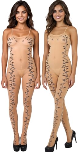 Image of ToBeInStyle Women's Assorted Bodystocking Sheer Opaque or Fishnet Crotchless Lingerie Bodysuit