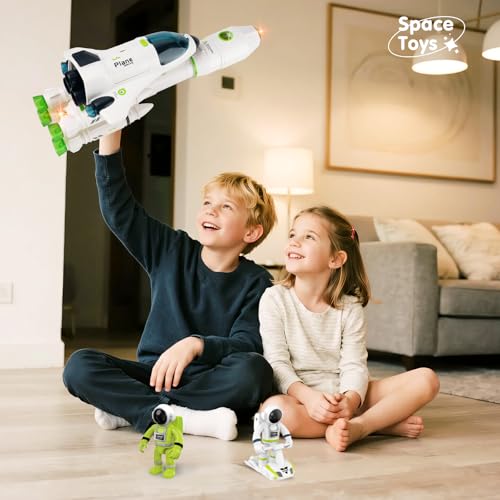 Juguetes de cohete espacial AuntyFey con astronautas y luces para niños 5