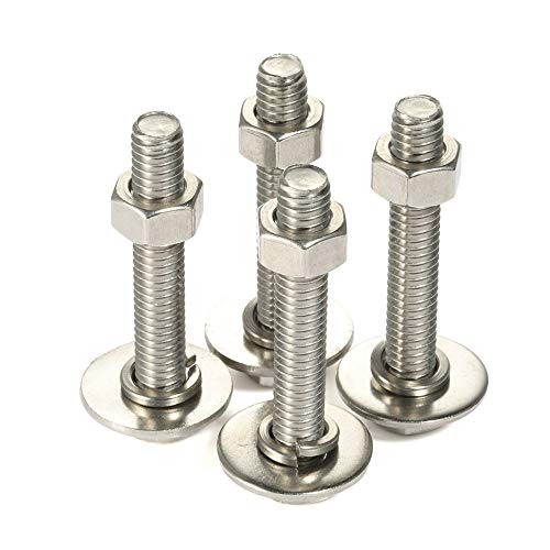 Image of M8-1.25 x 60mm Hex Head Bolts, Hex Nuts, Extra-Large and Thick Flat & Lock Washers, Fully Threaded, 304 Stainless Steel, 8 Sets