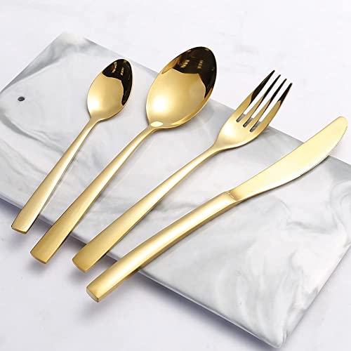 Set di Posate in Acciaio Inossidabile, Set di Posate da 24 Pezzi, Set di Posate in Acciaio Inossidabile, Coltello/forchetta/Cucchiaio lucidati a Specchio, Confezione Regalo (Oro)