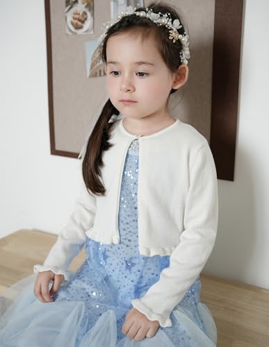 Little Girls Knit Long Sleeve Button Closure Bolero Cardigan Shrug Ruffle Design3