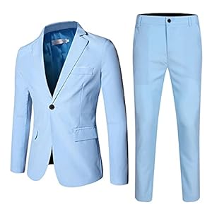 Ensemble de Costume 2 pièces pour Hommes Blazer uni à Un Bouton Coupe Slim Classique Ensemble Veste et Pantalon de Mariage d’affaires