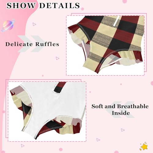 Girls One Piece Swimsuits Long Sleeve Swimsuit Zipper Bathing Suits Red Black Checkered Buffalo Plaid C4