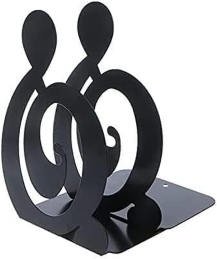 Book End Musical Note Metal Bookends Iron Support Holder for Home Office Decoration Book Stoppers (Color : Black, Size : 12.5 * 10 * 19.5cm)