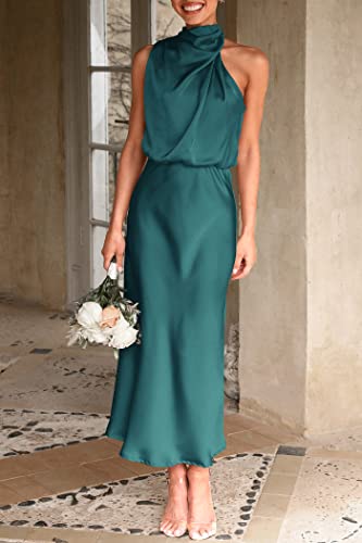 Image of PRETTYGARDEN Women's 2026 Summer Satin Dress Elegant Sleeveless Mock Neck Cocktail Party Maxi Dresses
