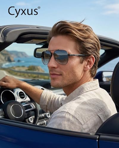 Image of Cyxus Classic Aviator Sunglasses Polarized 100% UV Protection Men Spring Temples Driving 1048