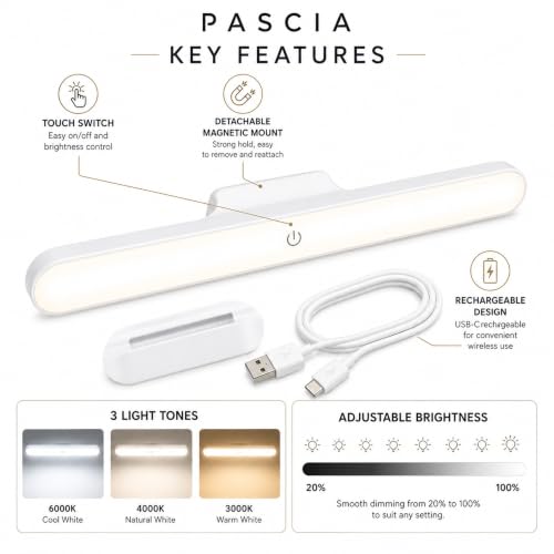 Image of PASCIA LED Magnetic USB Rechargeable Light Bar White