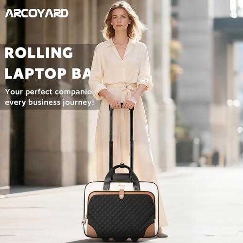 Image of Arcoyard Rolling Laptop Bag, Large Rolling Briefcase for Women with Waterproof Pocket, 17.3 Inch Computer Bag Laptop Case with Wheels, Roller Work Bag for Office Travel Business Teacher, Beige Brown