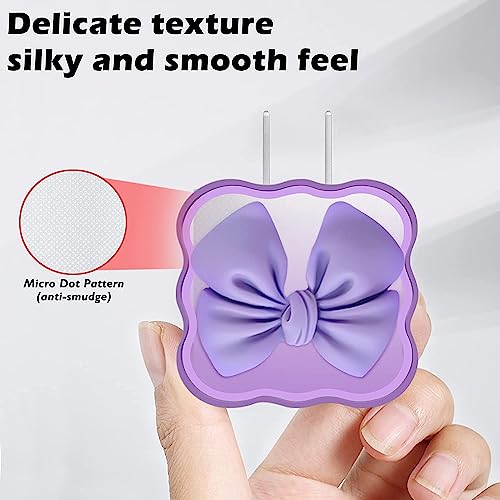Image of iPhone Charger Case,Accessories,Protective Case for 18W 20W iPhone 14 13 12 11 Pro Max Fast Charging Cable Adapter Charger, Cute Lightning Data Cable Case for iPhone Charger,(Purple Bow)