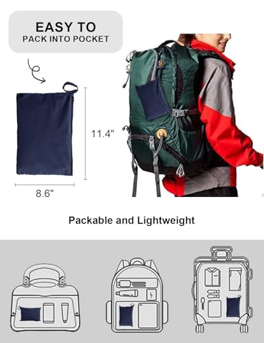TBMPOY Women\'s Lightweight Rain Long Jackets Packable with Hooded Outdoor Hiking Waterproof Windbreaker Raincoats Travel Navy Blue 2XL